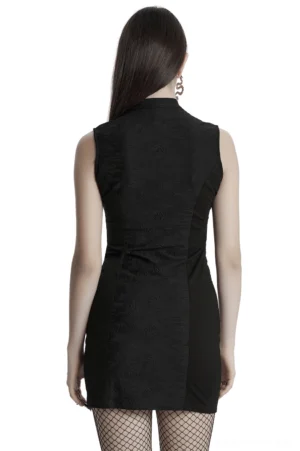 Black gothic cheongsam dress back view full length showing slim fitted silhouette