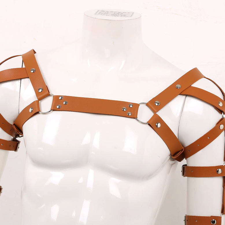 Alternative gothic chest harness styling view, showcasing versatile wear options and design adaptability
