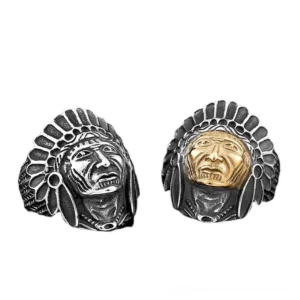 Pair of matching gothic chief skull rings all silver tone stainless steel statement jewelry