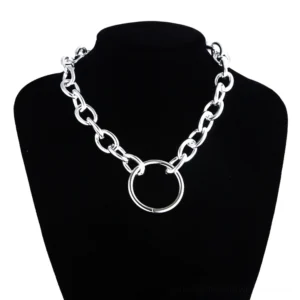 Classic thick aluminium chain choker necklace with round ornament display