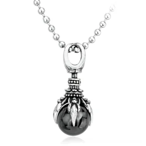 Black obsidian gothic claw setting pendant with beaded chain alternative fashion necklace