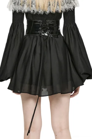 Gothic lace-up corset cincher back view showing feathered collar and structured support