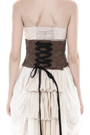 Back view of gothic corset belt with black drawstring lace-up closure and structural detail