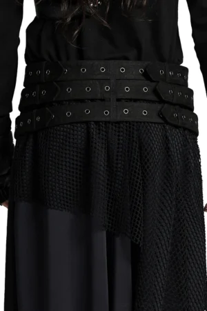 Multi-layer adjustable gothic punk belt displayed from back showing three parallel straps and grommet details