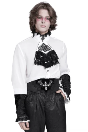 Full body model wearing black gothic corset belt with lace-up back, styled with dark alternative fashion outfit