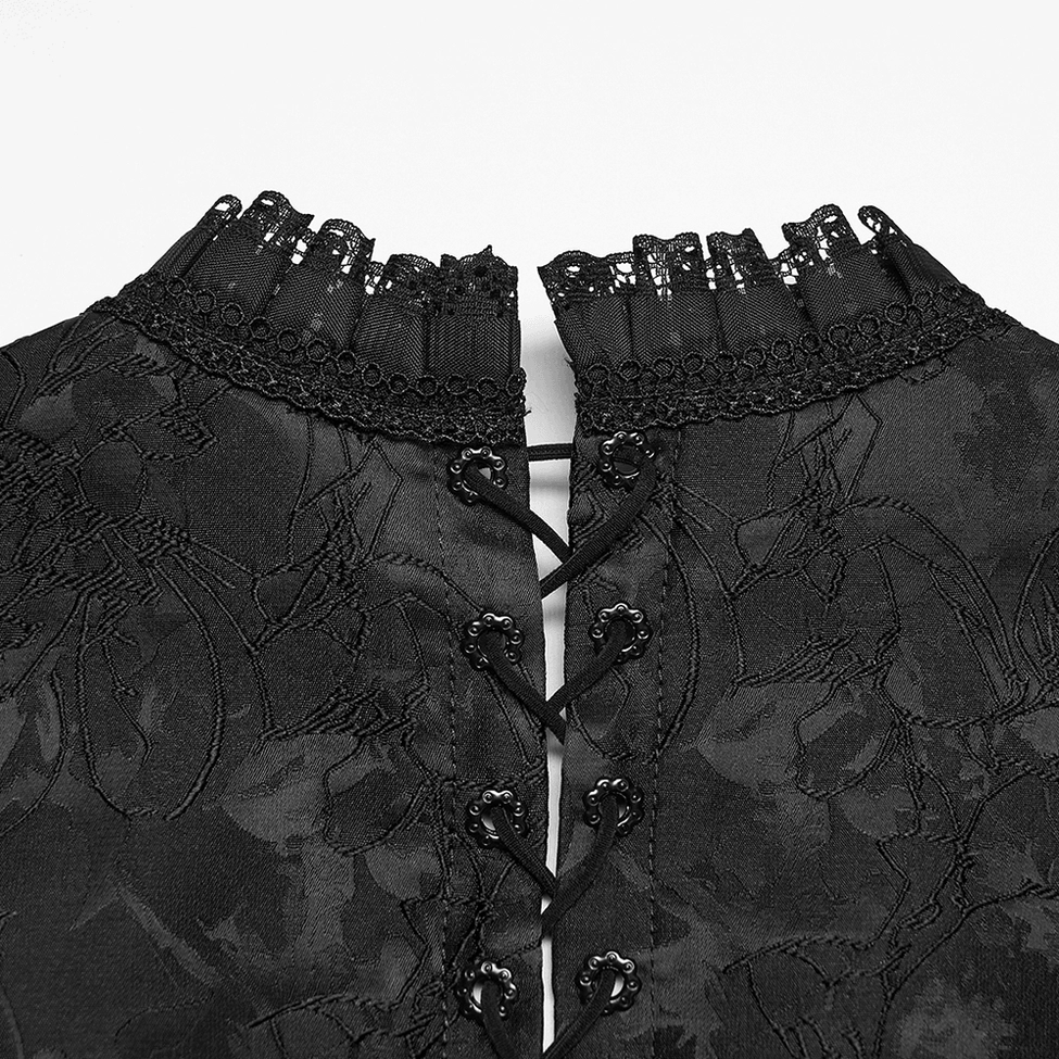 Gothic Corset Vest Fabric Detail: Black Matte Floral Jacquard with Embroidered Accents