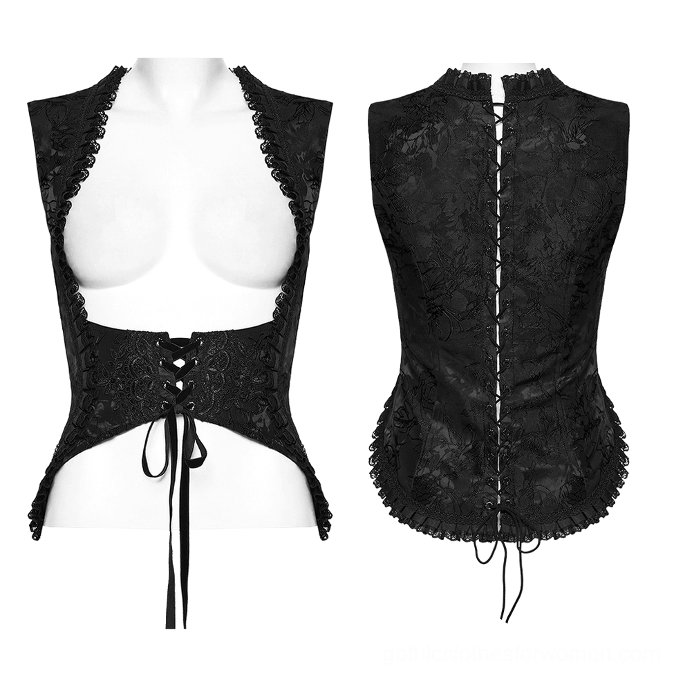 Gothic Corset Vest with Lace-Up Front and Back - Mannequin Display with Open Back Design