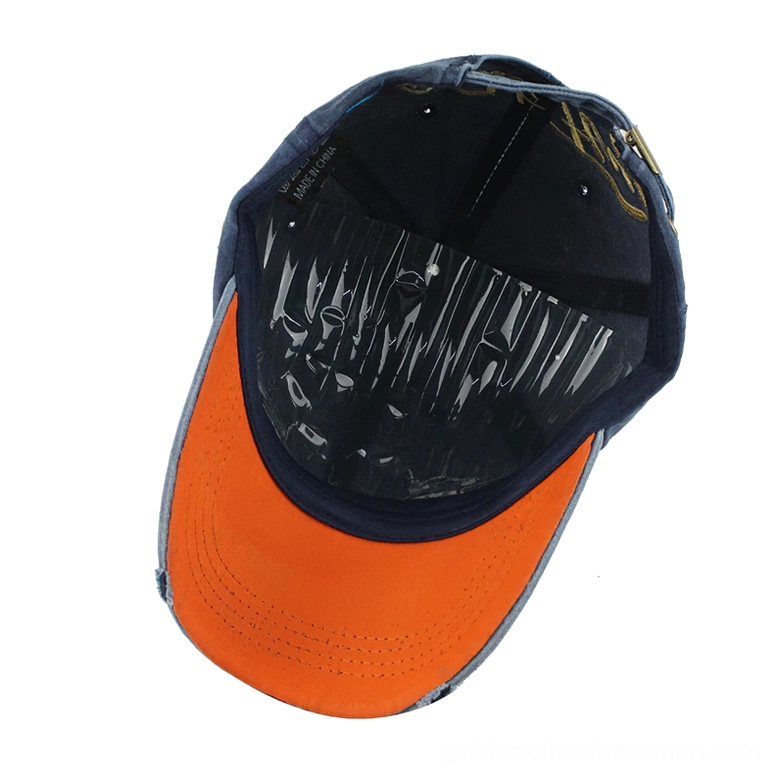 Gothic baseball cap interior detail orange brim and black lining construction quality