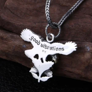 Back engraved view of 925 sterling silver eagle rose pendant showing detailed hollow floral base and 925 hallmark inscription
