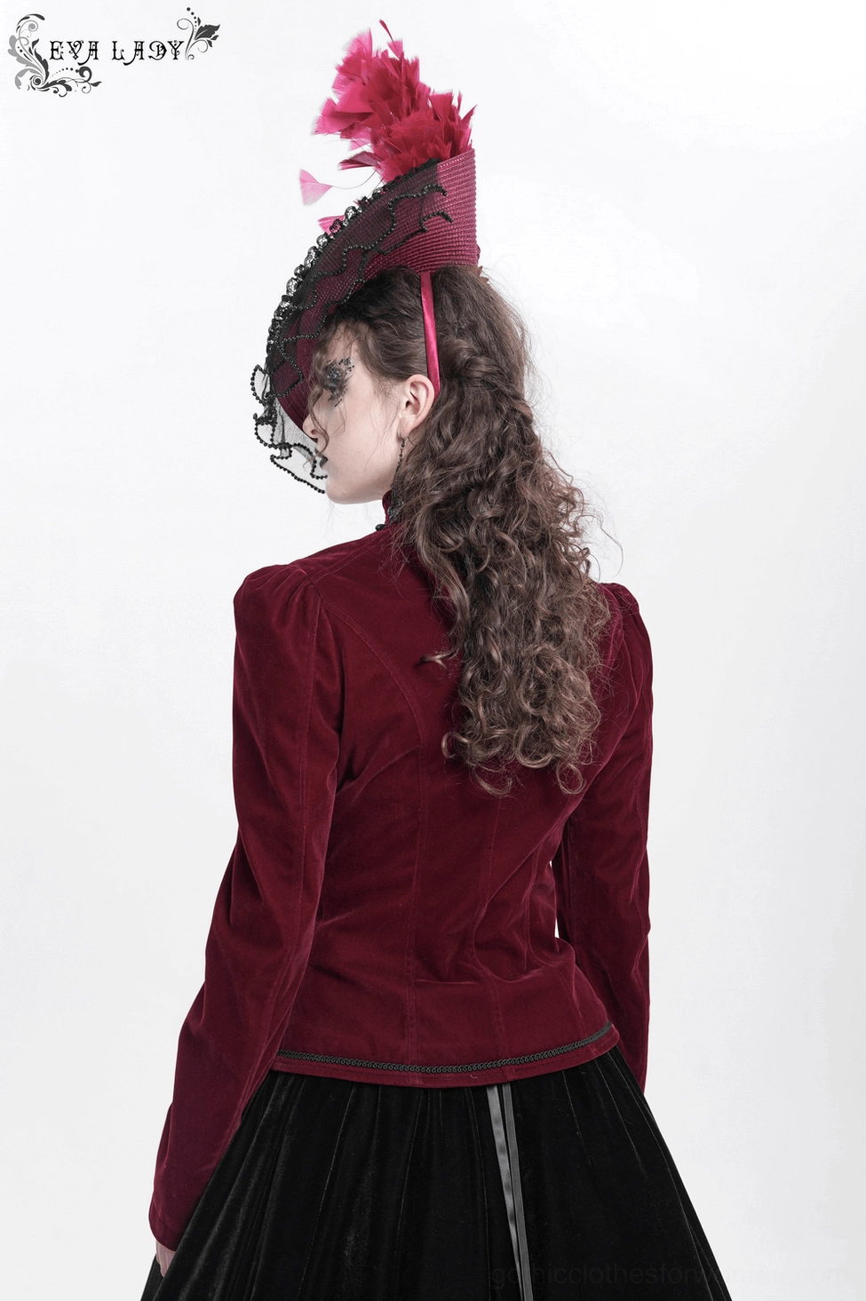 Interior mechanism view of burgundy black gothic fascinator showing secure headband structure and comfortable wear design