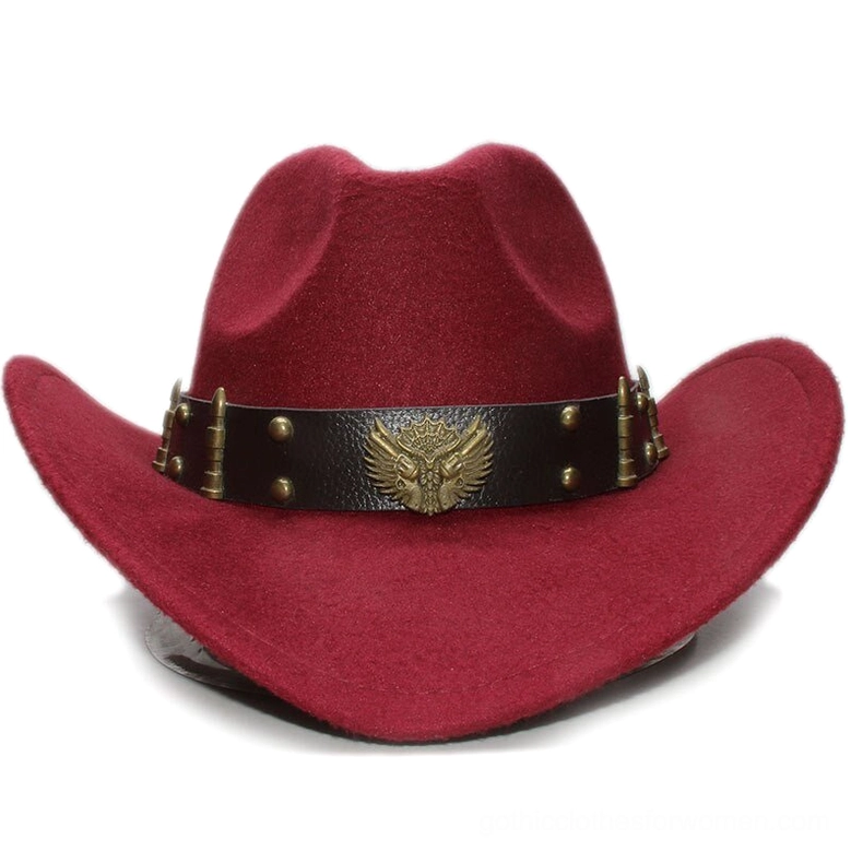 Dark gothic fedora cowboy hat collection multiple colors and styles display