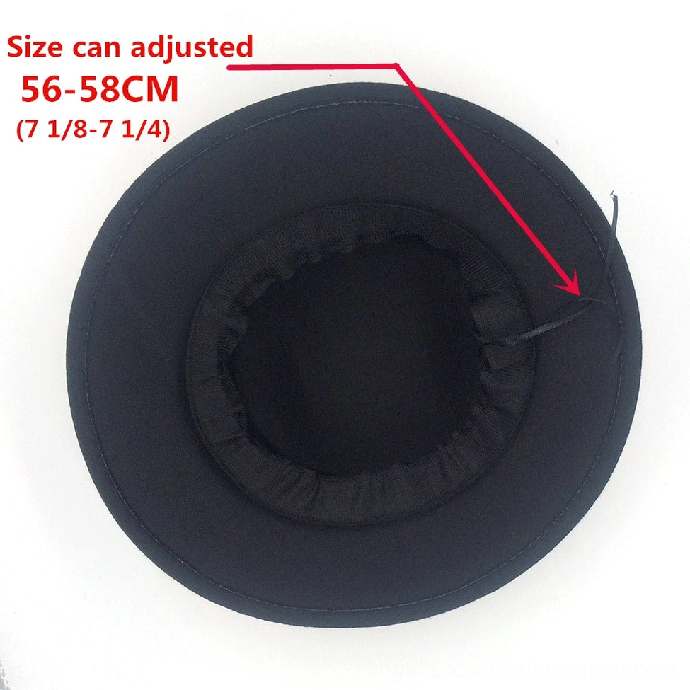 Flat top gothic fedora hat packaging and accessories, product presentation overhead