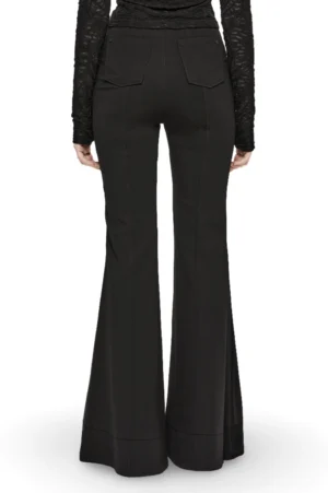 Black gothic punk leather flare pants rear back view full body