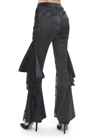 Black romantic goth flared trousers back view with high heels