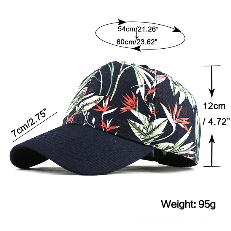 Gothic floral baseball cap overhead detail view showing navy brim and botanical print crown pattern