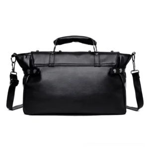 Gothic crossbody handbag rear view showing pebbled PU leather texture and adjustable shoulder strap