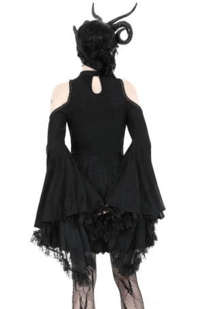 Gothic cold shoulder lace dress with keyhole back design - rear view on model