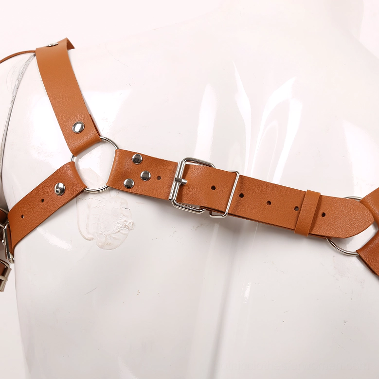 Gothic leather body harness product lifestyle image showing authentic subculture aesthetic and fashion context