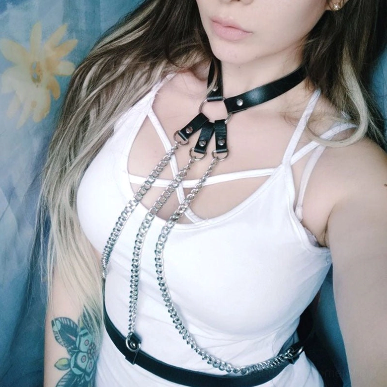 Gothic leather suspender harness with chains three-in-one style accessory