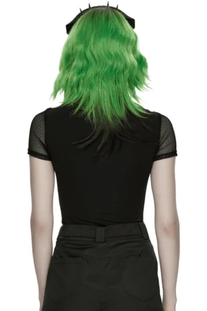 Gothic mesh cage t-shirt back view featuring full-length zipper closure and mesh panels