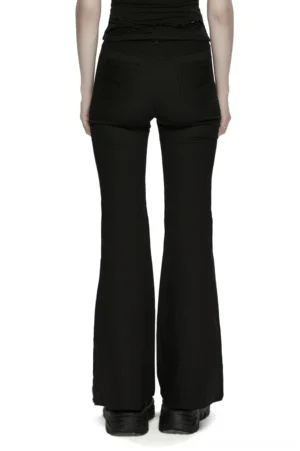 Black bootcut gothic pants rear view on model showing back pockets