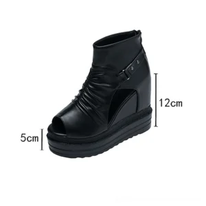 Gothic platform wedge boots side view showing 12cm heel height and 5cm platform measurement