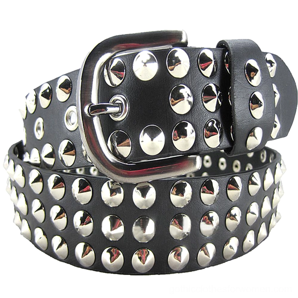 Black faux leather metal rivet gothic belt with silver dome studs and heavy-duty buckle
