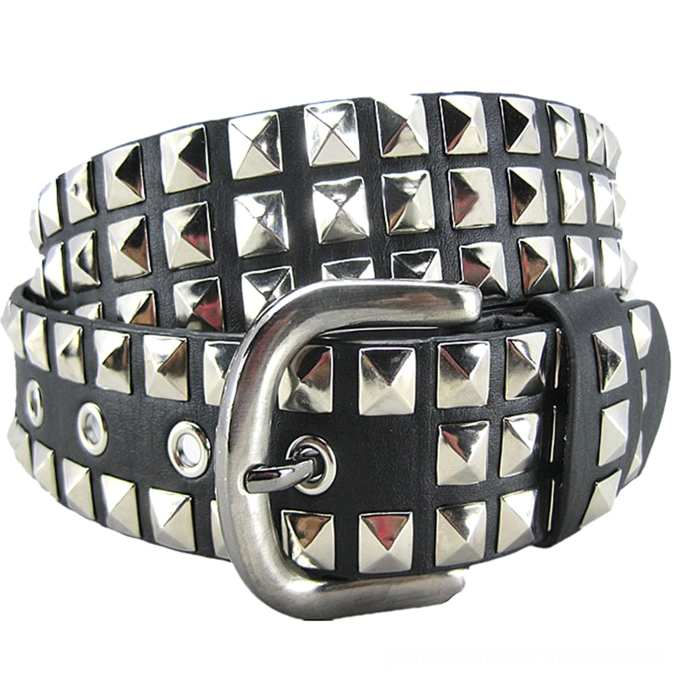 Black metal rivet gothic belt with silver square pyramid studs and durable buckle system