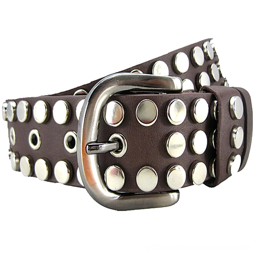 Black metal rivet gothic belt showcasing silver dome studs with premium faux leather construction