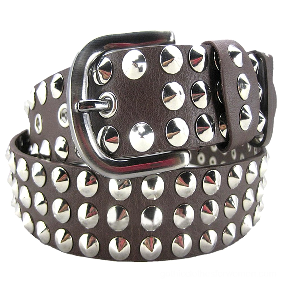 Deep brown studded gothic belt with silver round dome rivets and reinforced metal hardware