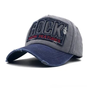 Grey crown navy blue brim gothic rock embroidered cotton baseball cap snapback front view
