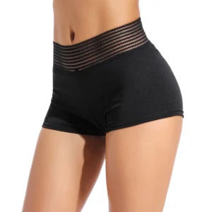 Gothic mini shorts with lace waistband, front-angled view on white background, high-waist skinny fit