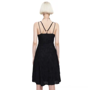 Gothic slip dress back view showing crisscross strap detail and fitted waist