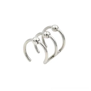 Polished silver surgical steel gothic triple hoop piercing, reflective finish alternative body jewelry
