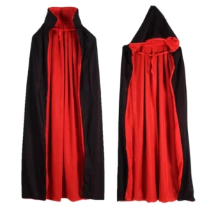 Black and red reversible vampire cape with stand-up collar, double-layer gothic style cloak front view