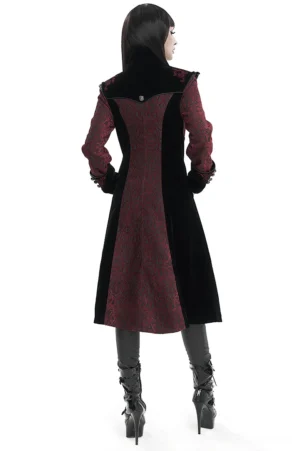 Gothic velvet coat back view showing fitted silhouette and embroidered yoke panel