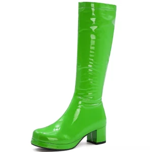 Green patent leather gothic platform boots chunky heel architectural design