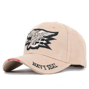Khaki gothic baseball cap with winged anchor embroidery, alt fashion unisex cap front angle