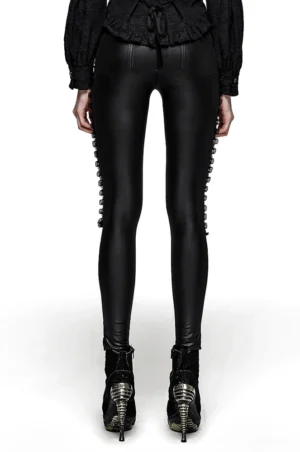 Lace-up mesh gothic leggings rear view showing back details and fitted silhouette