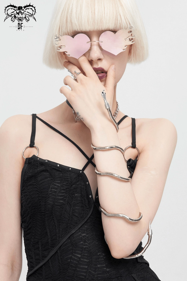 Multi-purpose silver snake choker and bracelet gothic accessory - alternative fashion jewelry detail