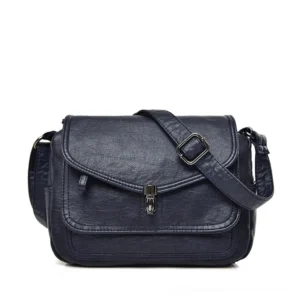 Navy blue gothic leather crossbody handbag with twist-lock clasp, vintage style shoulder bag