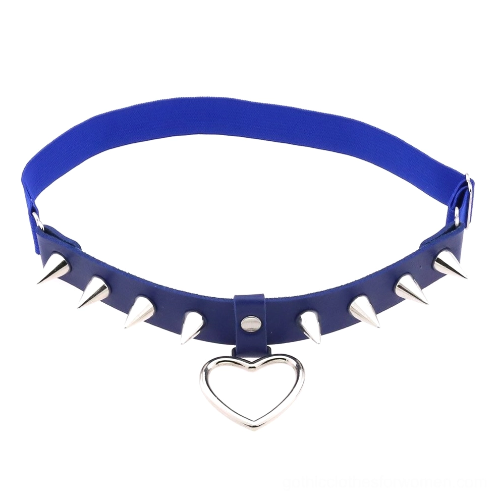 Navy blue spiked heart leg garter with elastic band and metallic studs, gothic alternative fashion body jewelry