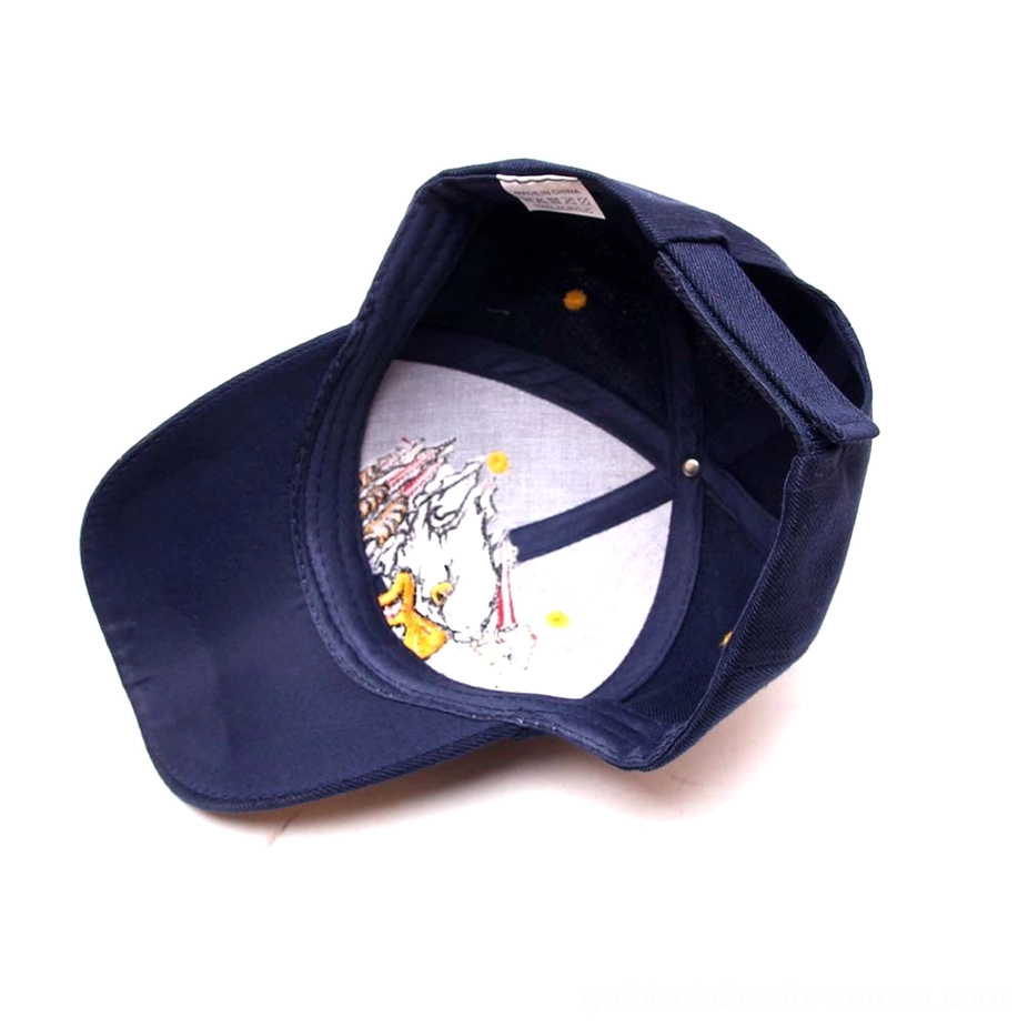 Interior of navy gothic military cap showing printed eagle pattern and construction details