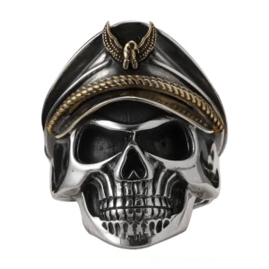 Pirate captain skull adjustable ring frontal view sterling silver gothic jewelry