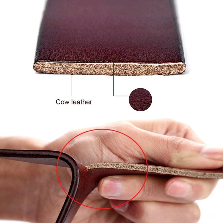 Premium genuine leather gothic belt detail shot emphasizing metal buckle quality, rivet loops and cowskin texture
