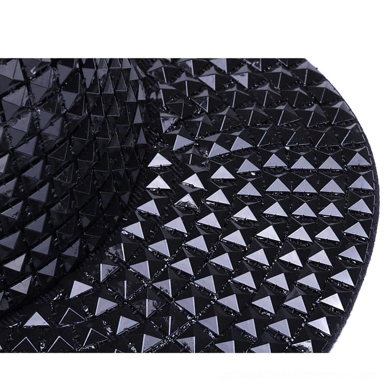 Multicolor pyramid stud snapback cap side profile with iridescent stud detailing