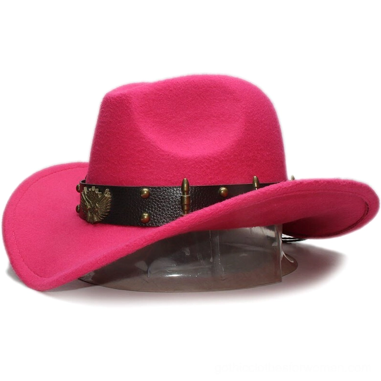 Rose gothic fedora cowboy hat with leather belt studs - size and color variant showcase