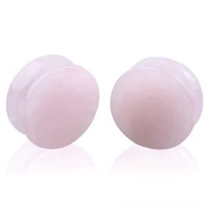 Rose quartz stone ear plugs double-flared gothic body jewelry gauges - pale pink natural stone with smooth polished finish