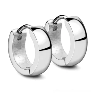Silver stainless steel round stud earrings with polished and brushed finish, gothic alternative jewelry for women and men
