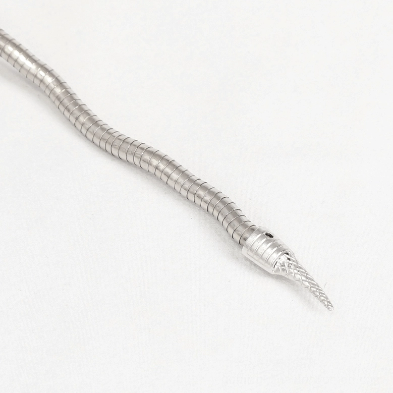 Silver snake body jewelry section showing detailed textured metal segments and curved construction